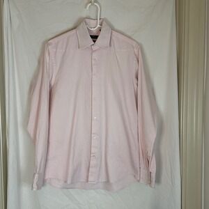 BOSS‎ Hugo Boss Mens Dress Shirt 15.5 34/35 Regular Fit Pink Herringbone